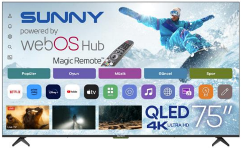 Sunny SN75QLEDM-W02M 4K Ultra HD 75'' 190 Ekran Uydu Alıcılı WebOS Smart QLED TV