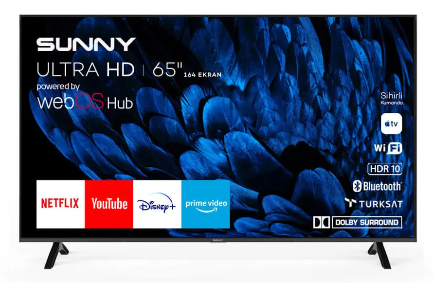 Sunny SN65FMN252 Frameless 65'' 164 Ekran 4K webOS 2.0 Smart Wifi Led TV
