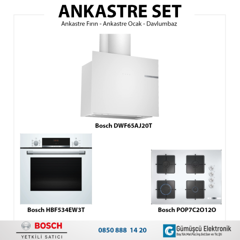 Bosch Ankastre Set HBF534EW3T, POP7C2P30O, DWF65AJ20T