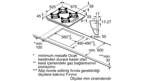 Bosch POH7C2P30O Wok Gözlü Beyaz Cam Ankastre Ocak