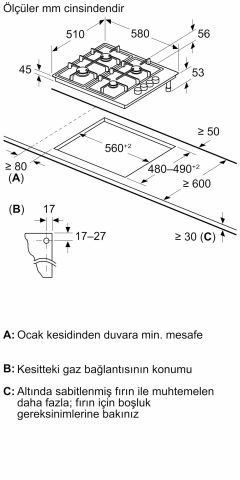 Bosch PBP6C5K80O Inox Ankastre Ocak