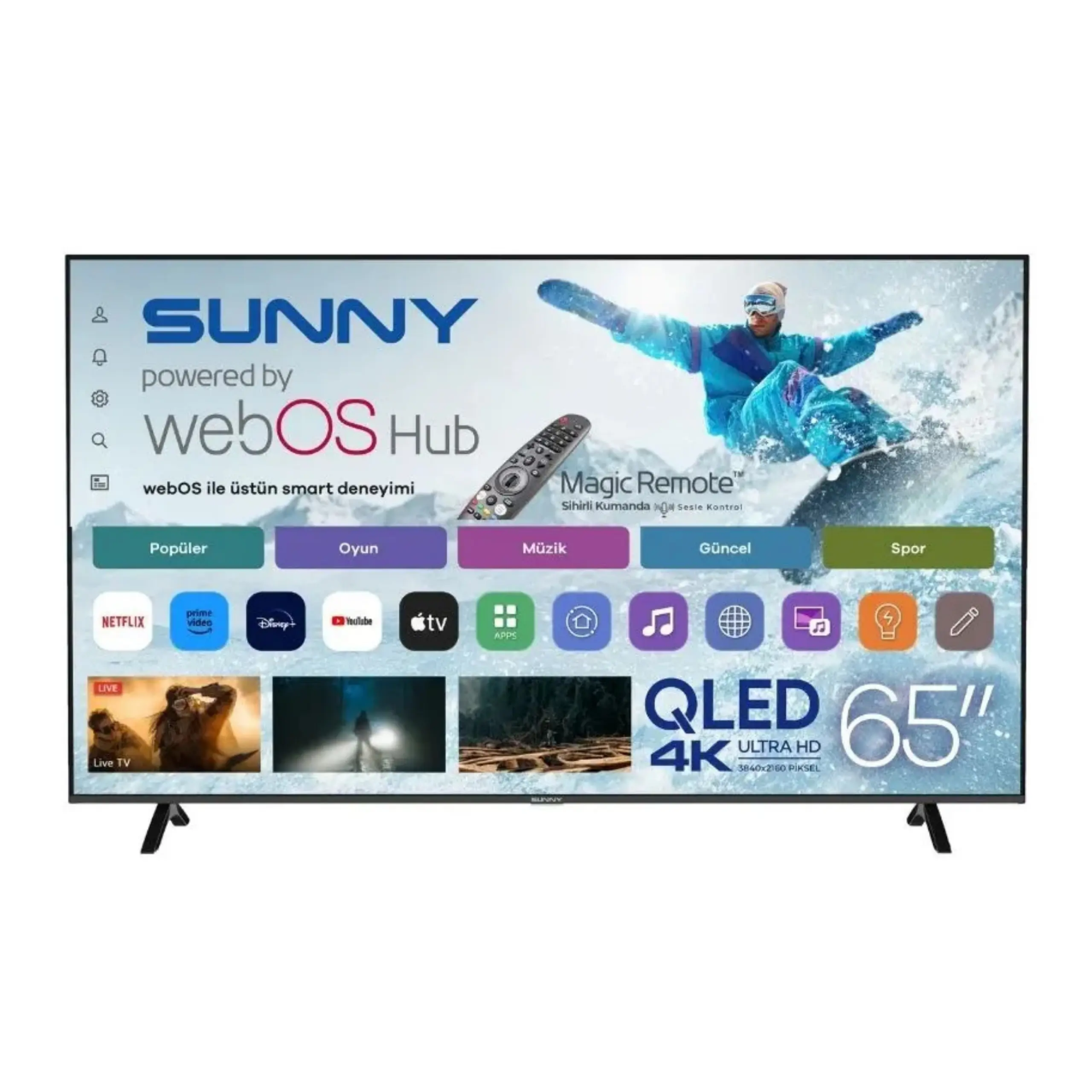 Sunny SN65QMN252 4K Ultra HD 65'' 165 Ekran Uydu Alıcılı webOS Smart QLED TV